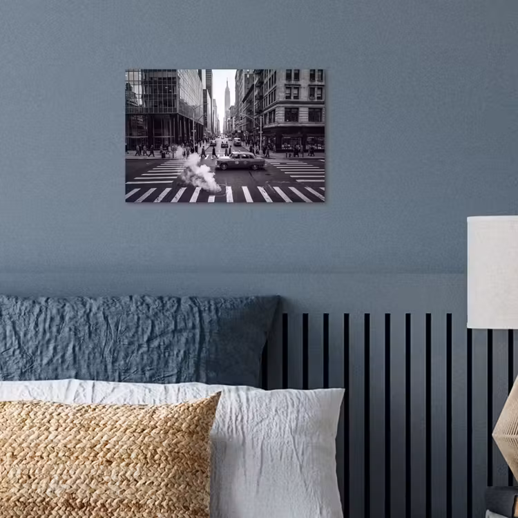 Stad - Straat - Gebouwen - Verkeer - Zwart-wit poster papier klein -sfeer2