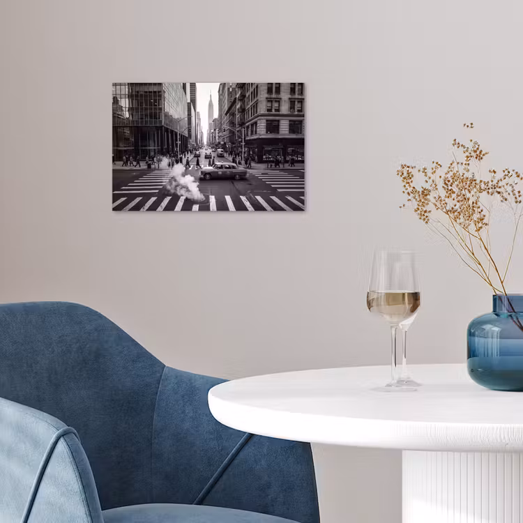 Stad - Straat - Gebouwen - Verkeer - Zwart-wit poster papier klein -sfeer3