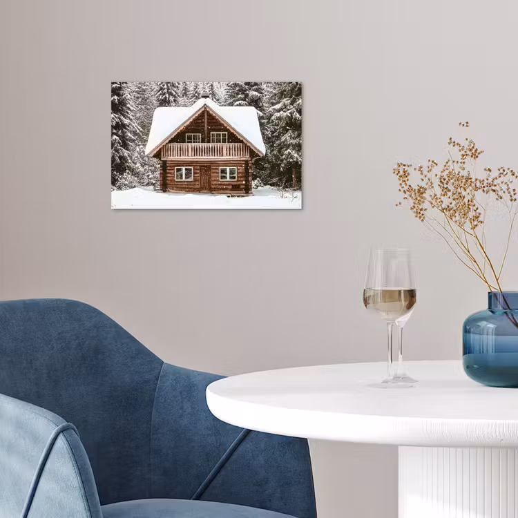 Huis - Bos - Winter - Natuur - Sneeuw poster papier klein -sfeer3