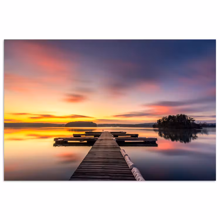 Steiger - Zonsondergang - Water - Zee - Reflectie poster papier klein -3d