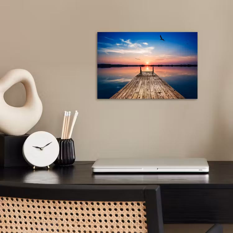 Steiger - Water - Zonsondergang - Roze - Horizon poster papier klein -sfeer1