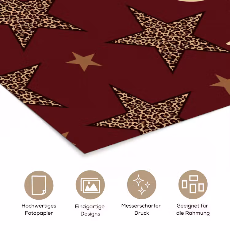 Sterren - Luipaardprint - Dream - Bordeaux poster papier klein -tcloseup_DE