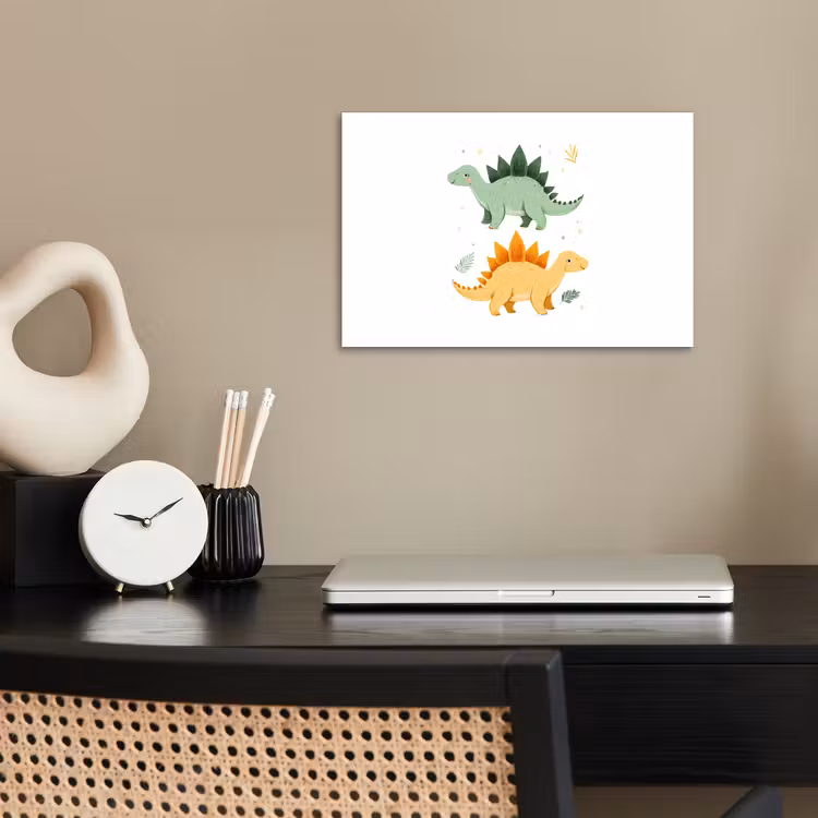 Sterren - Stegosaurussen - Blaadjes - Groen poster papier klein -sfeer1