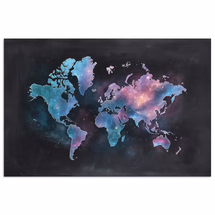 Sterren - Wereldkaart - Blauw poster papier klein -3d