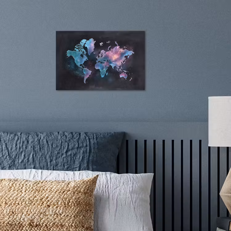 Sterren - Wereldkaart - Blauw poster papier klein -sfeer2