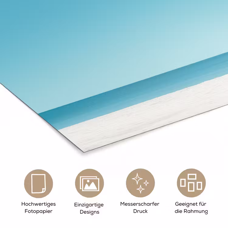 Strand - Blauwe lucht - Geel - Parasol poster papier klein -tcloseup_DE