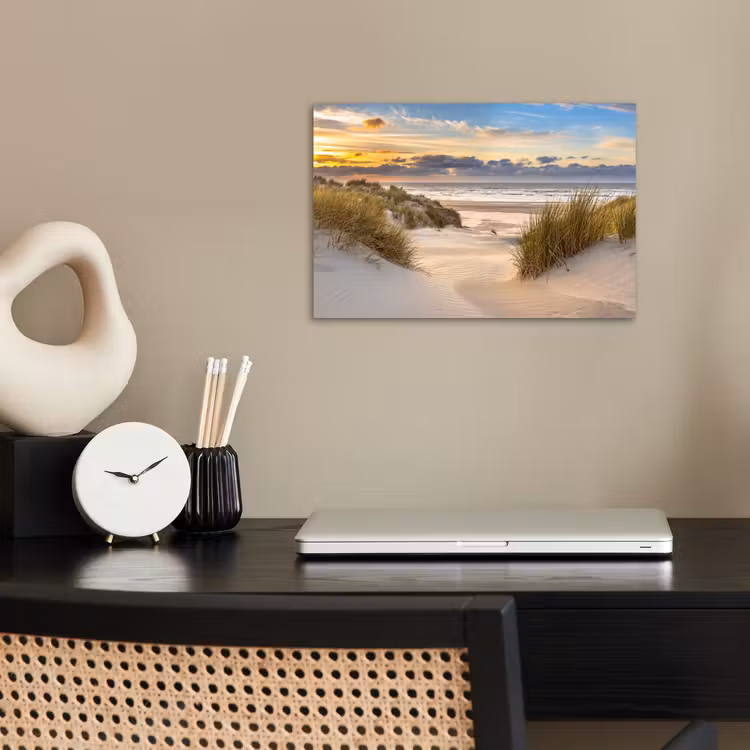 Strand - Duin - Gras - Zonsondergang - Zee poster papier klein -sfeer1