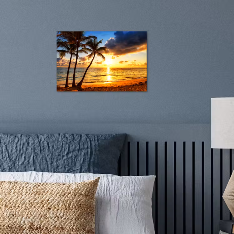 Strand - Horizon - Zonsondergang - Palmboom - Zee poster papier klein -sfeer2