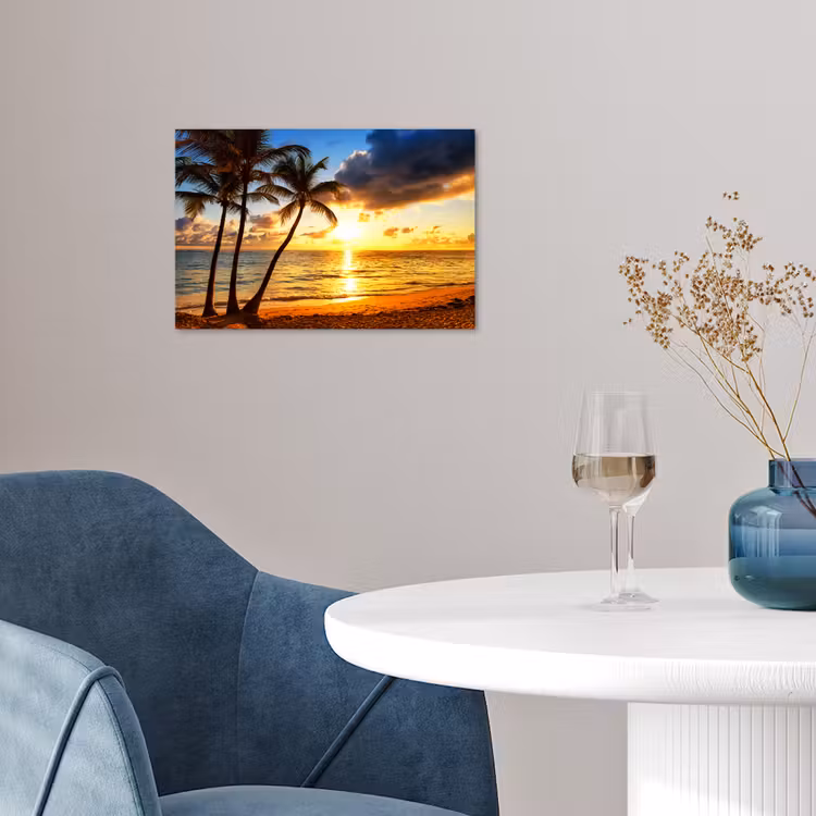 Strand - Horizon - Zonsondergang - Palmboom - Zee poster papier klein -sfeer3