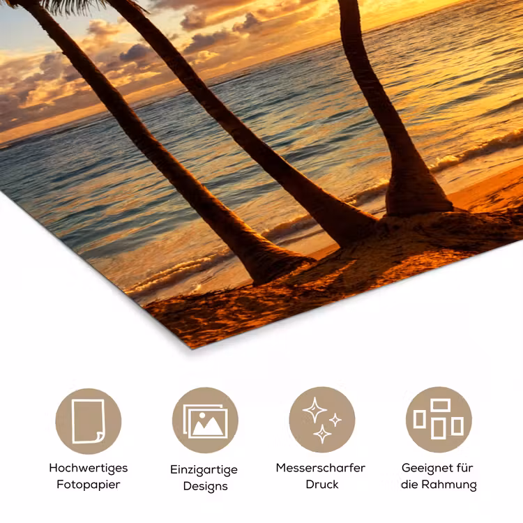Strand - Horizon - Zonsondergang - Palmboom - Zee poster papier klein -tcloseup_DE