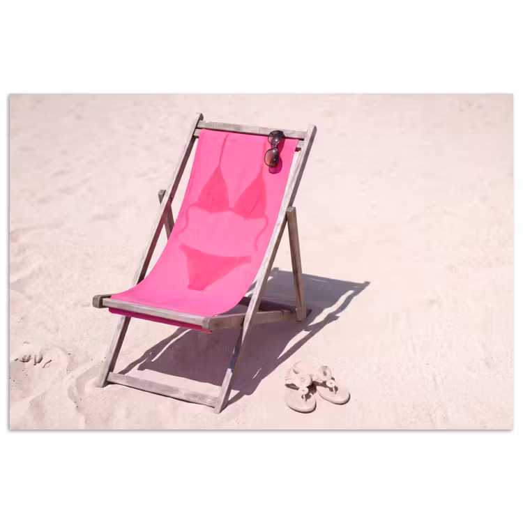 Strand - Ligstoel - Badkleding - Zomer - Roze poster papier klein -3d