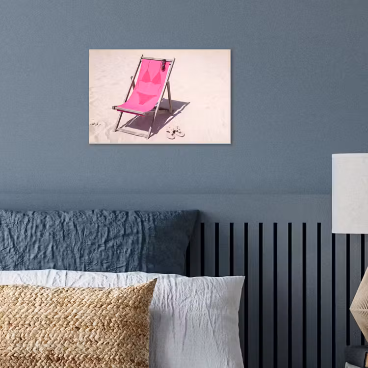 Strand - Ligstoel - Badkleding - Zomer - Roze poster papier klein -sfeer2