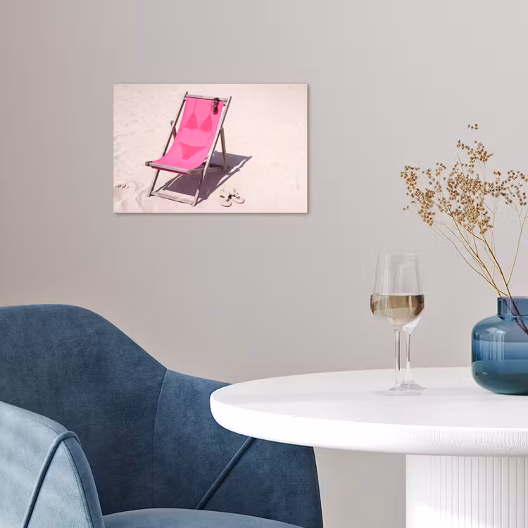 Strand - Ligstoel - Badkleding - Zomer - Roze poster papier klein -sfeer3