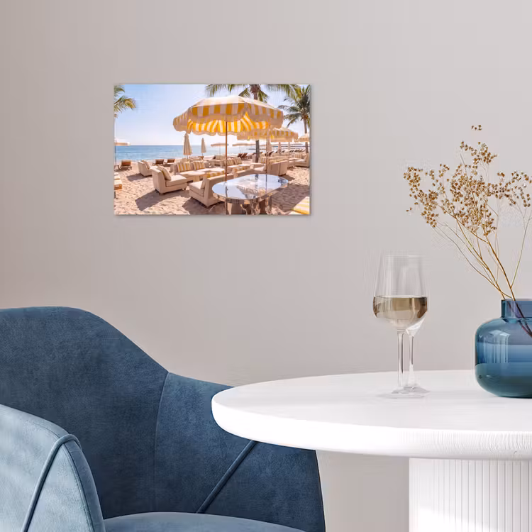 Strand - Ligbedden - Vakantie - Modern - Geel poster papier klein -sfeer3