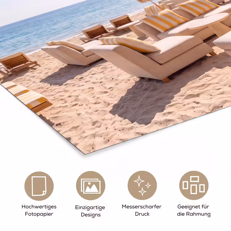 Strand - Ligbedden - Vakantie - Modern - Geel poster papier klein -tcloseup_DE
