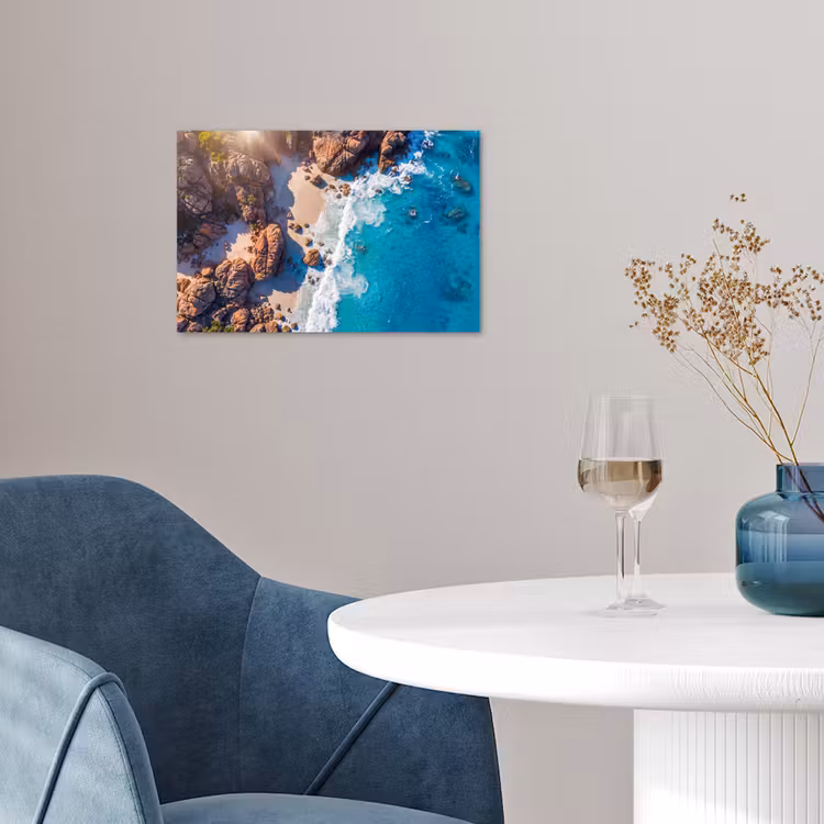 Strand - Zee - Rotsen - Natuur - Blauw poster papier klein -sfeer3