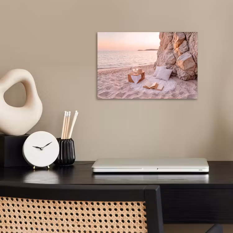 Strand - Picknick - Zonsondergang - Zomer - Natuur poster papier klein -sfeer1