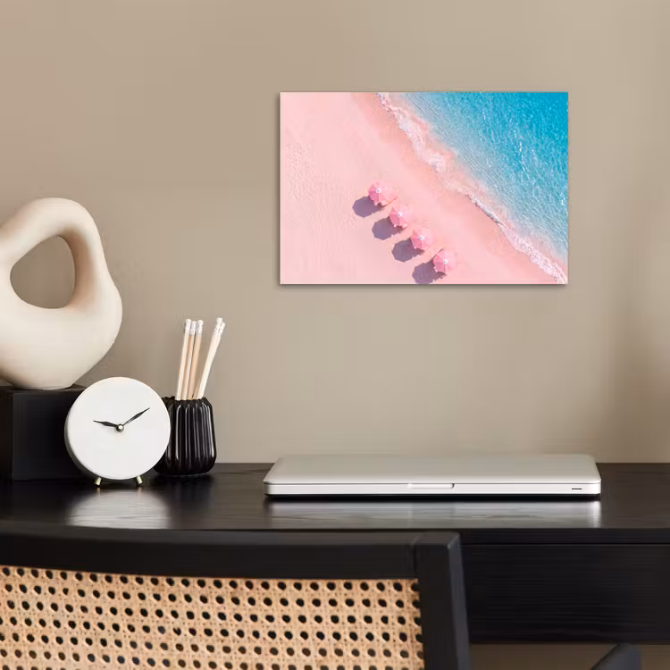 Strand - Roze zand - Zee - Zomer - Natuur poster papier klein -sfeer1