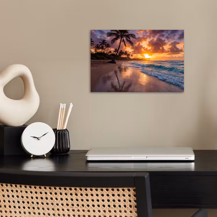 Strand - Zonsopgang - Tropisch - Natuur - Oranje poster papier klein -sfeer1