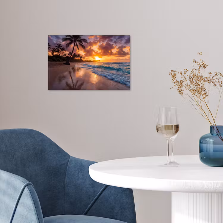 Strand - Zonsopgang - Tropisch - Natuur - Oranje poster papier klein -sfeer3