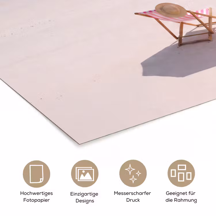 Strand - Parasol - Ligstoel - Zomer - Roze poster papier klein -tcloseup_DE
