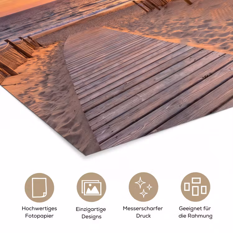 Strand - Zonsondergang - Zee - Natuur - Oranje poster papier klein -tcloseup_DE