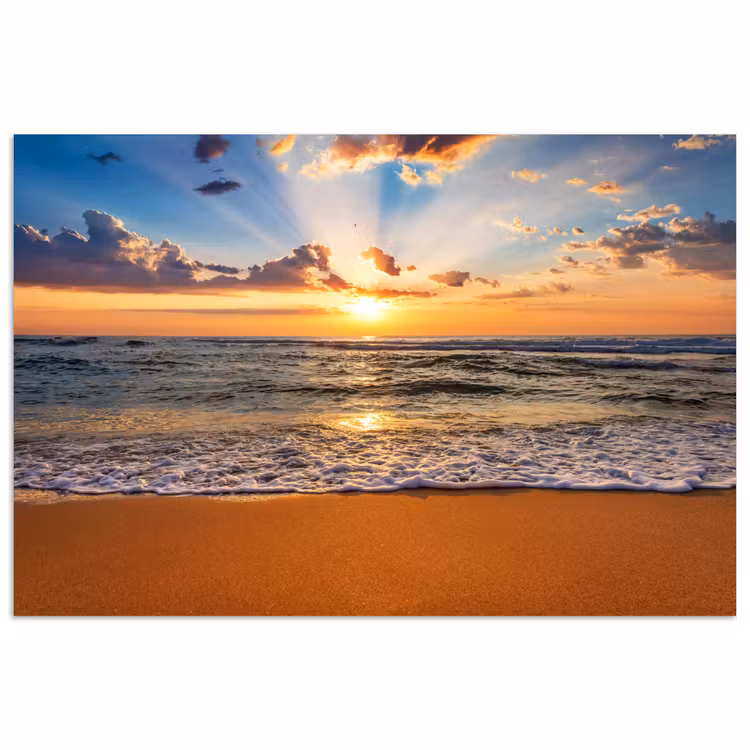 Strand - Zonsondergang - Zee - Wolken - Horizon poster papier klein -3d