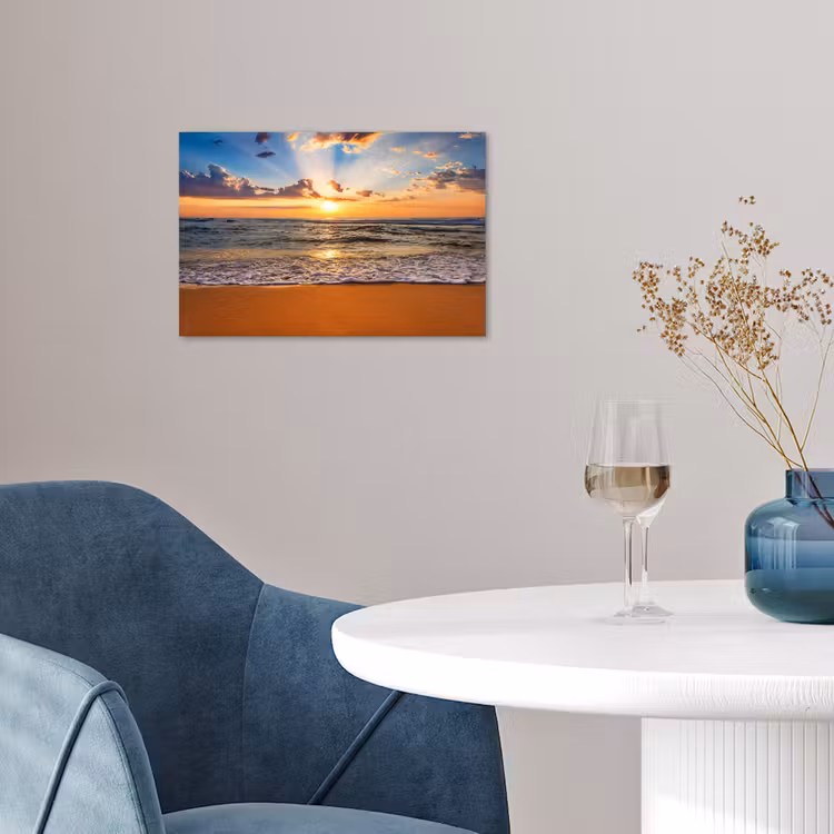 Strand - Zonsondergang - Zee - Wolken - Horizon poster papier klein -sfeer3