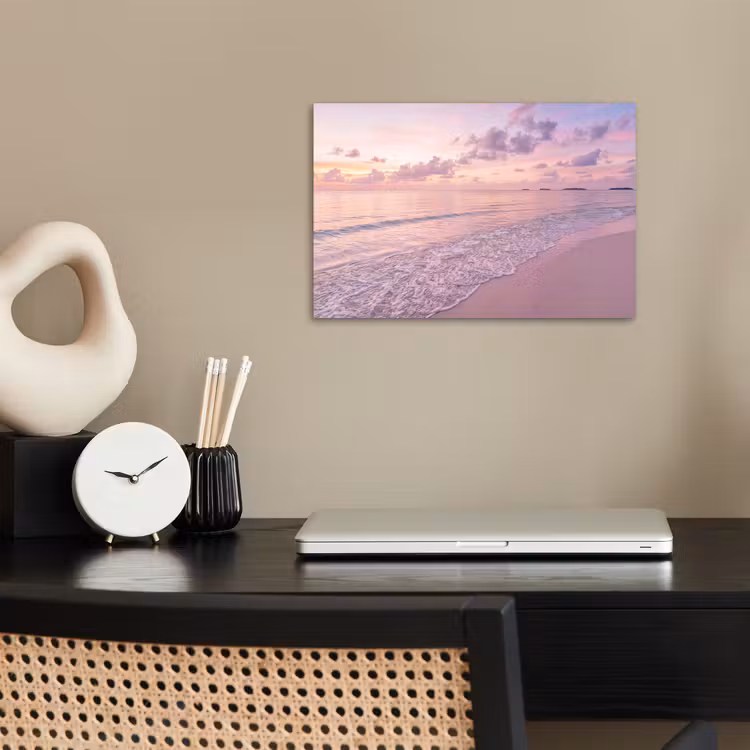 Strand - Zonsondergang - Natuur - Minimalistisch - Roze poster papier klein -sfeer1