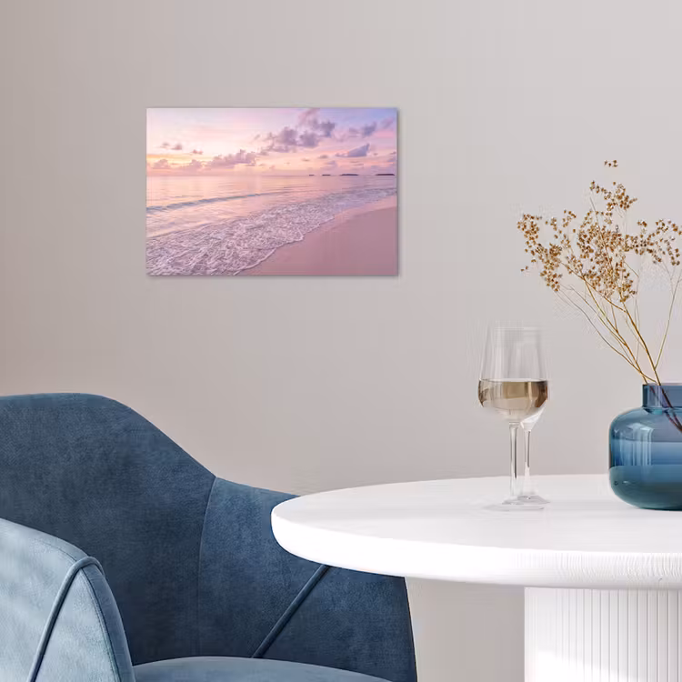 Strand - Zonsondergang - Natuur - Minimalistisch - Roze poster papier klein -sfeer3