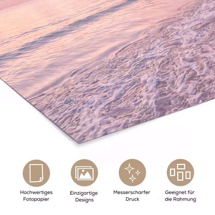 Strand - Zonsondergang - Natuur - Minimalistisch - Roze poster papier klein -tcloseup_DE