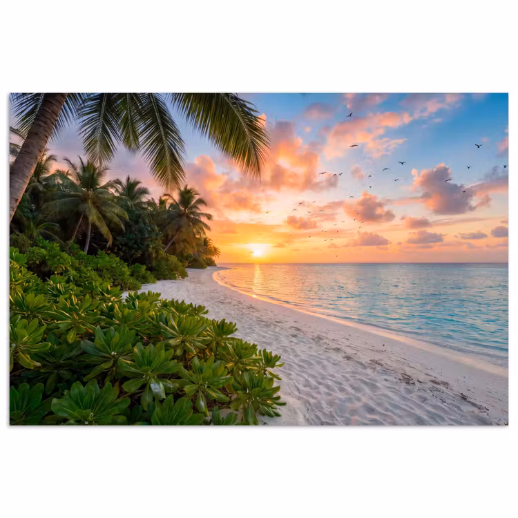 Strand - Zonsondergang - Palmbomen - Tropisch - Natuur poster papier klein -3d