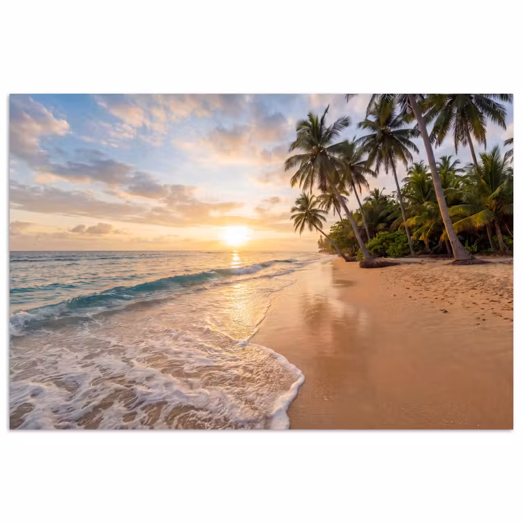 Strand - Zonsondergang - Tropisch - Natuur - Goud poster papier klein -3d