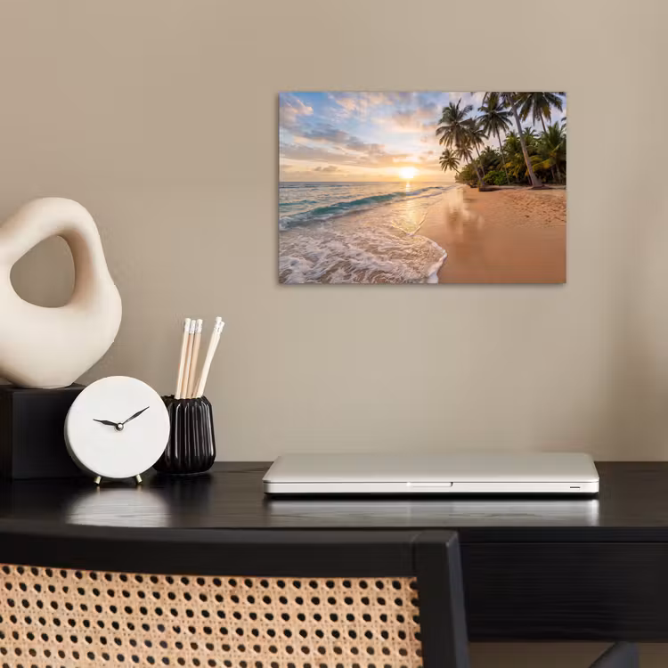 Strand - Zonsondergang - Tropisch - Natuur - Goud poster papier klein -sfeer1