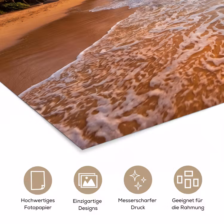 Strand - Zonsondergang - Golven - Natuur - Goud poster papier klein -tcloseup_DE