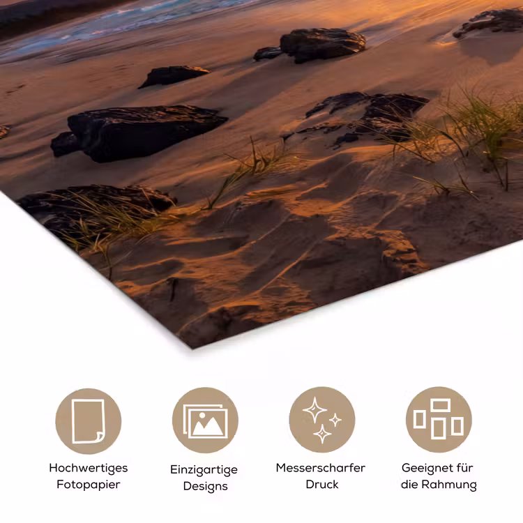 Strand - Zonsondergang - Golven - Natuur - Oranje poster papier klein -tcloseup_DE