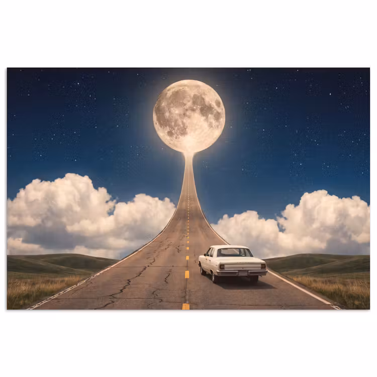 Poster - Straße – Mond – Nacht - Weg - Maan - Nacht poster papier klein