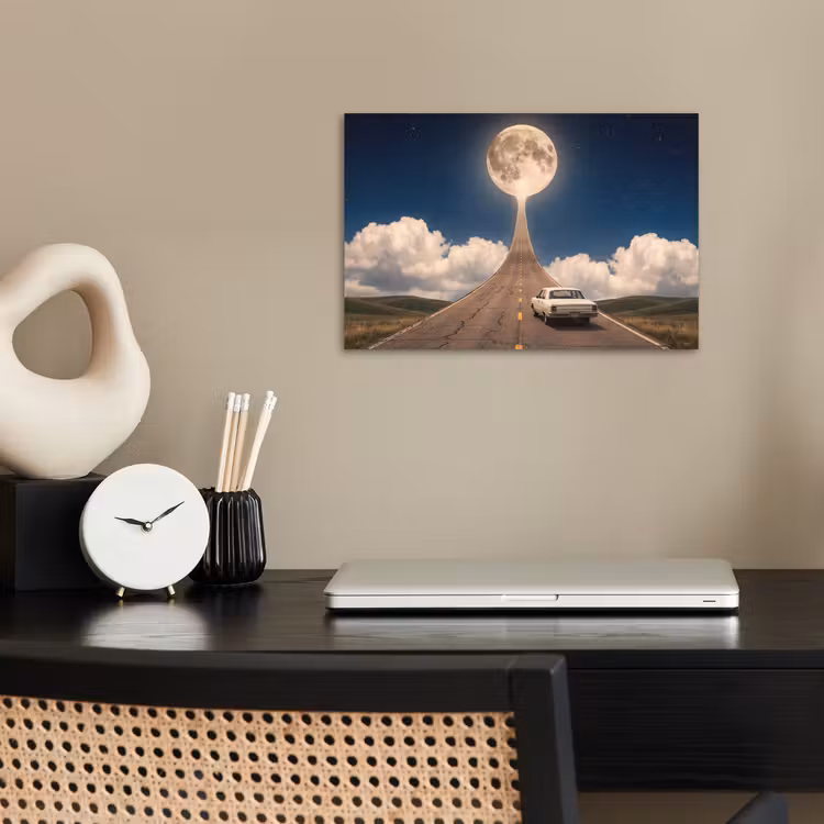 Poster - Straße – Mond – Nacht - Weg - Maan - Nacht poster papier klein