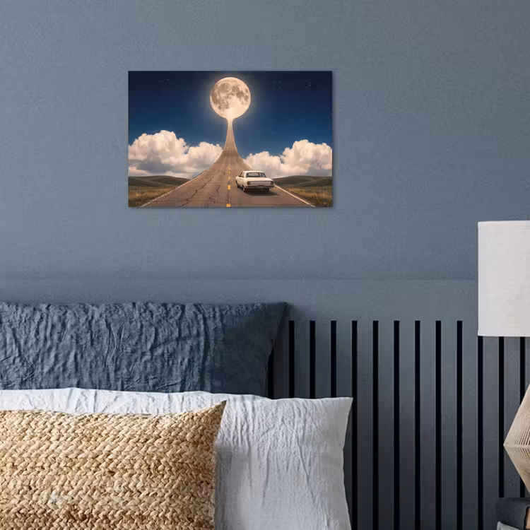 Poster - Straße – Mond – Nacht - Weg - Maan - Nacht poster papier klein