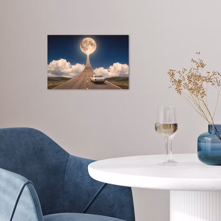 Poster - Straße – Mond – Nacht - Weg - Maan - Nacht poster papier klein