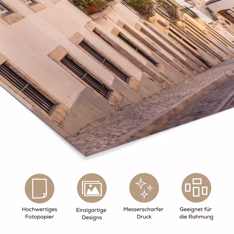 Tram - Straat - Stad - Architectuur - Geel poster papier klein -tcloseup_DE