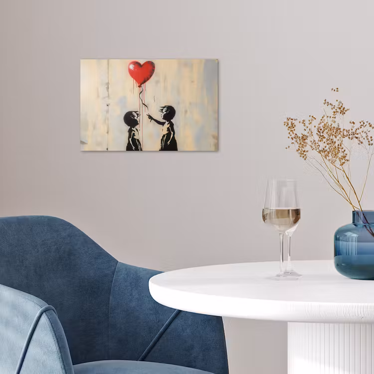Street art - Banksy - Ballon - Graffiti - Retro poster papier klein -sfeer3