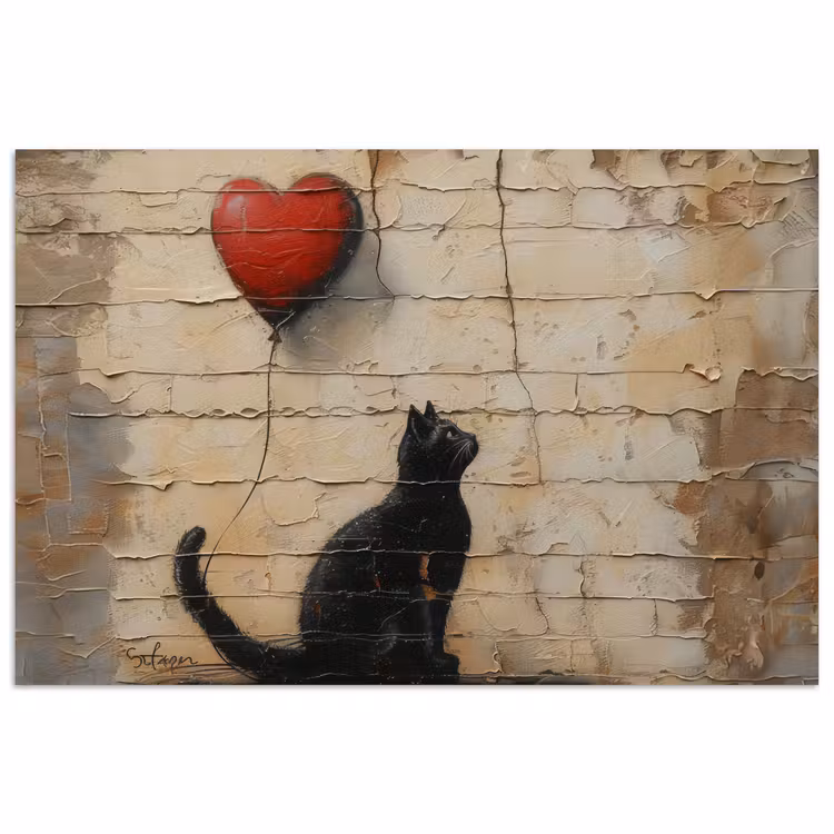 Street art - Kat - Ballon - Graffiti - Banksy poster papier klein -3d