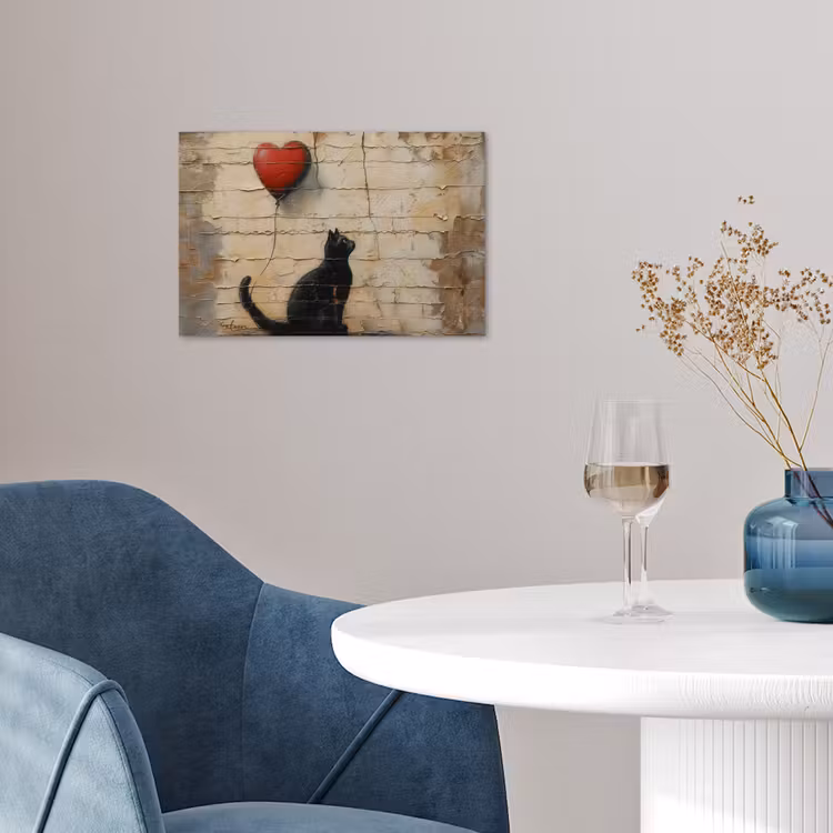 Street art - Kat - Ballon - Graffiti - Banksy poster papier klein -sfeer3