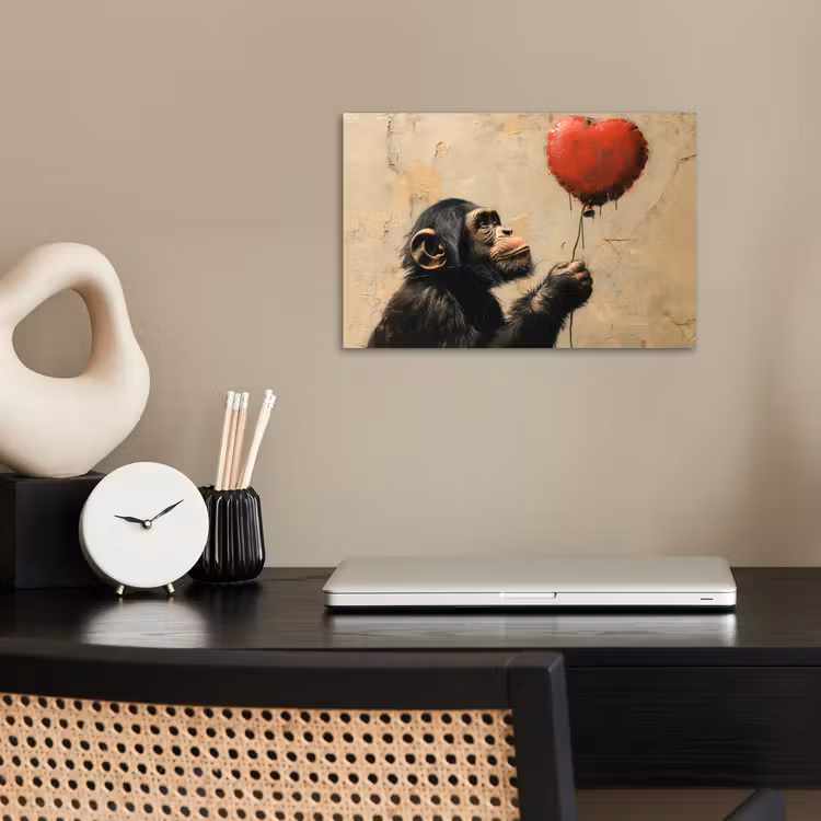 Street art - Chimpansee - Ballon - Graffiti - Banksy poster papier klein -sfeer1
