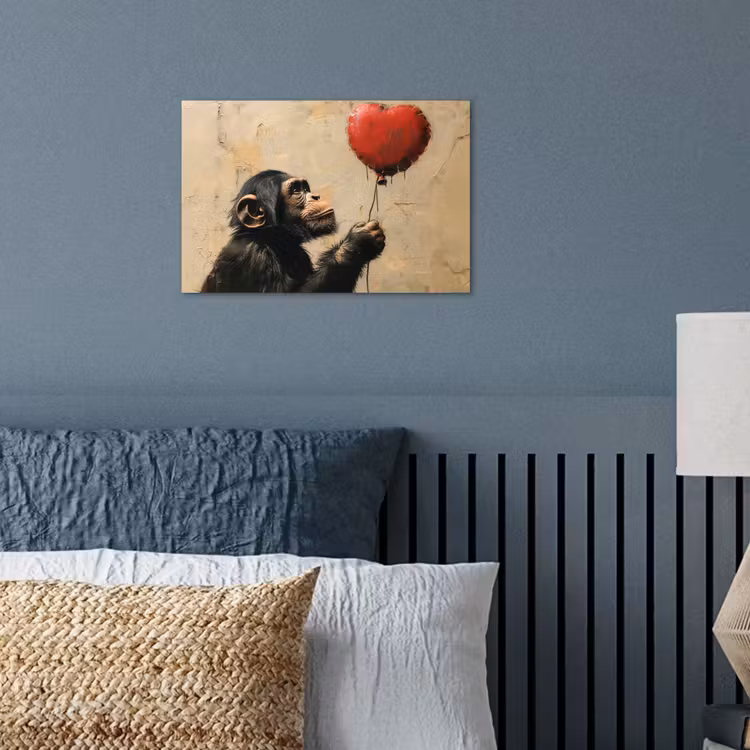 Street art - Chimpansee - Ballon - Graffiti - Banksy poster papier klein -sfeer2