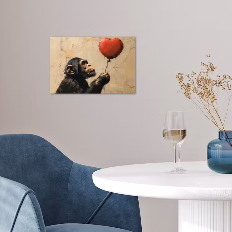 Street art - Chimpansee - Ballon - Graffiti - Banksy poster papier klein -sfeer3