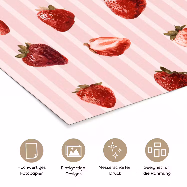 Strepen - Aardbei - Roze poster papier klein 62 -tcloseup_DE