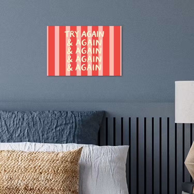 Strepen - Rood - Try again poster papier klein -sfeer2