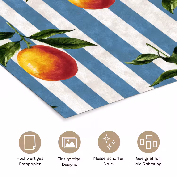 Strepen - Citroen - Blauw poster papier klein 62 -tcloseup_DE
